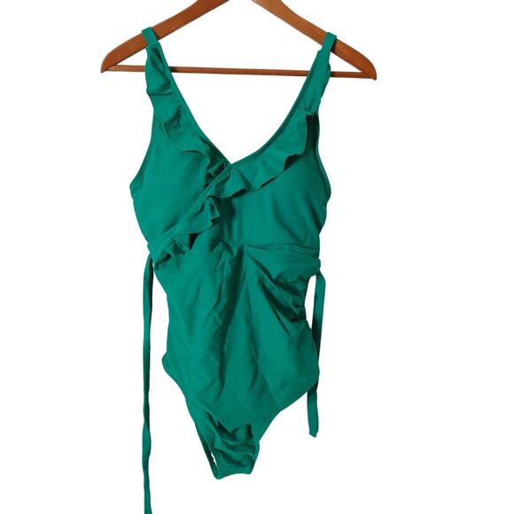 Beachsissi Green One Piece Bathing Suit Ruffle Surplice Swimwear NWT Large - Picture 1 of 11